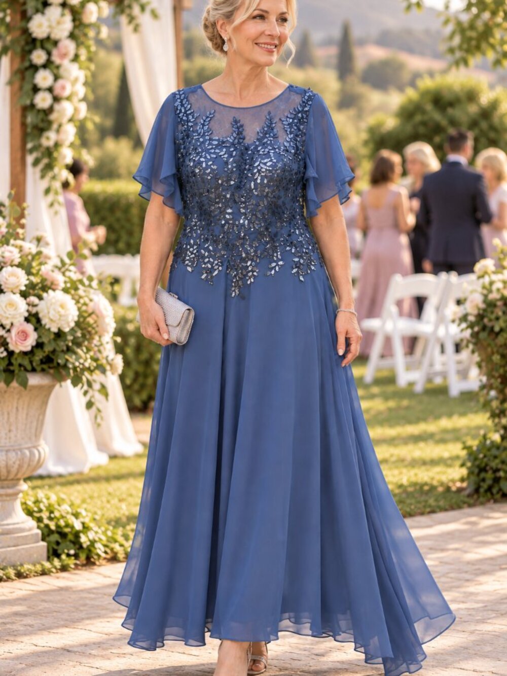 Gown Gallery Navy Sequin Mother of Bride Dress 18W 1X NWT Chiffon - Picture 3 of 11
